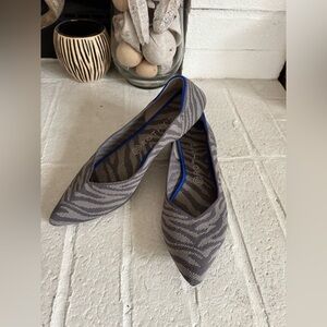 Rothy’s The Point Shoes Women’s 10 Gray Zebra Print Knit Slip On Comfort Flats